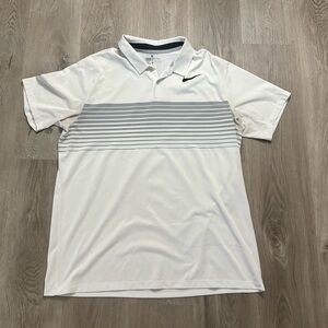 Nike Men's White and Gray Striped Polo Shirt